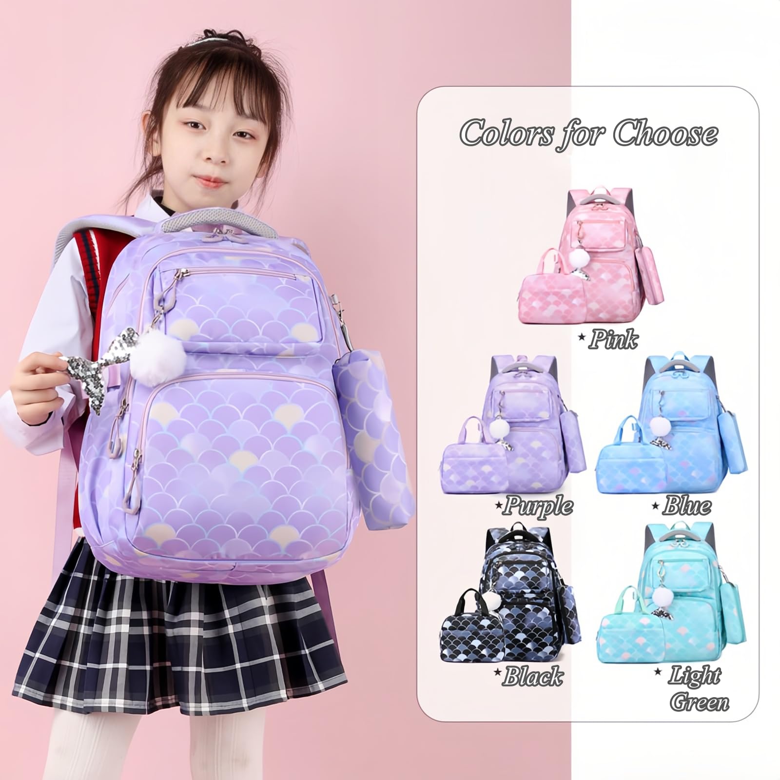 VIDOSCLA Zaino scolastico per bambini e ragazze, borsa per libri per studenti elementari, borsa colorata per la scuola per ragazze, A07# Blu, L