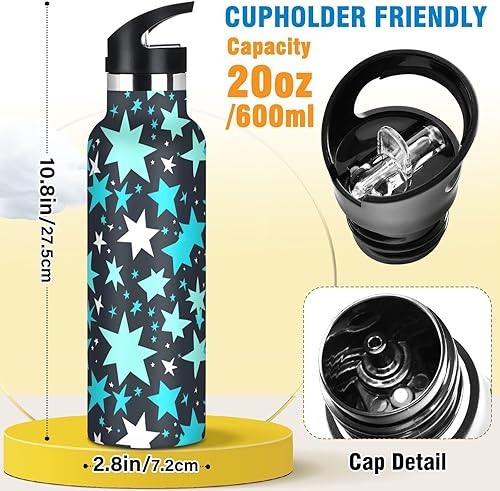 Miniatura 2 de Fashion Turquoise Stars Dark Blue Leak Proof & BPA Free Reusable Water Bottles with Straw Lid Hot & Cold Double Walled Bike Running Sports Travel