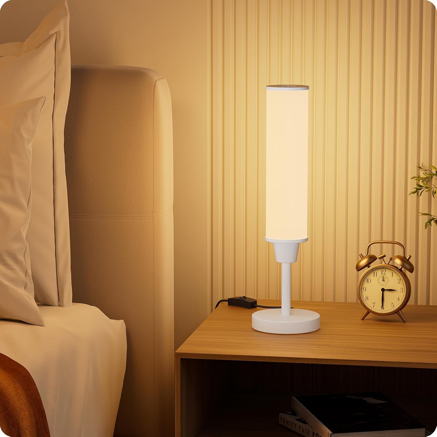 Table Lamp with Remote，Bedside Lamps for Night Stands, Nightstand Lamp with Adjustable Brightness (10%-100%) and Color Temperature (3000k-6000k),Small Lamp for Bedroom (White-Beige Linen)