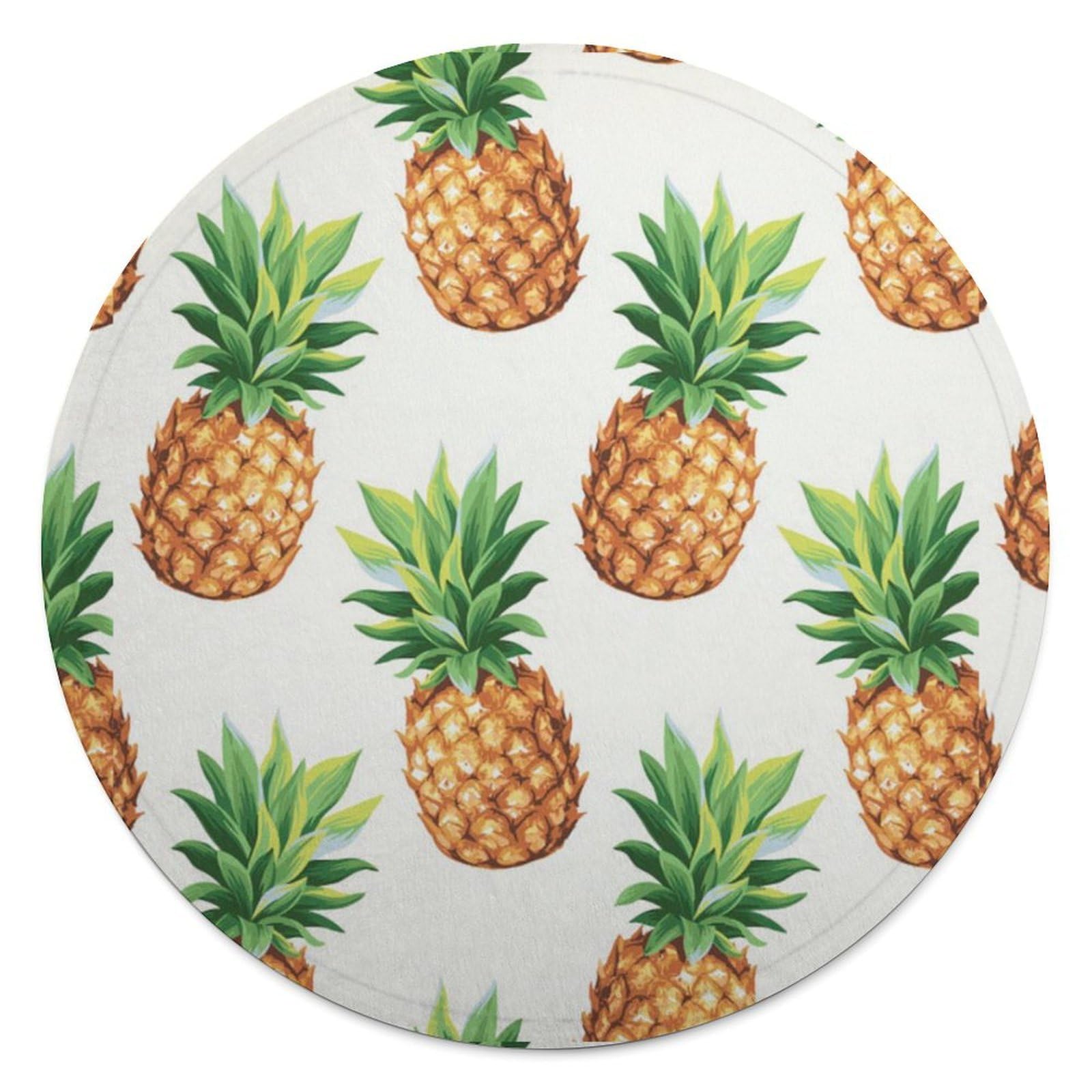 FekiLoot Pineapples Round Flannel Throw Blanket, 59.1 Inch Diameter Single Sided Printed Fleece Blanket, Multipurpose Foldable Decor Cover for Couch Office Camping Home Furnishing