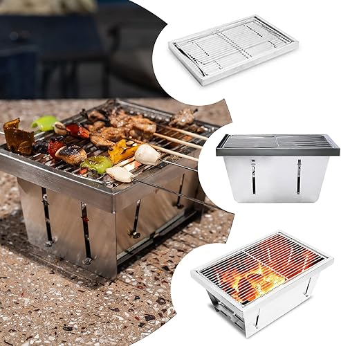 Miniatura 3 de SEHOMY Parrillas portátiles de carbón de 14.3 pulgadas, parrilla plegable para barbacoa de acero inoxidable, barbacoa al aire libre para senderismo,