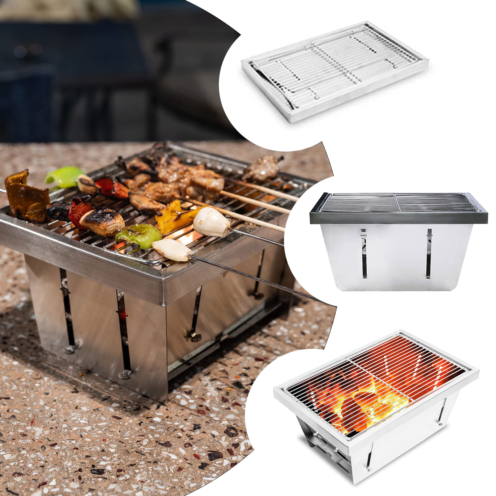 SEHOMY przenośny grill na węgiel drzewny na kemping, składany grill, ze stali nierdzewnej, wędzarnia, grill, piec piknikowy, do gotowania na zewnątrz, na kemping, wędrówki, piknik, ogród, podróż,