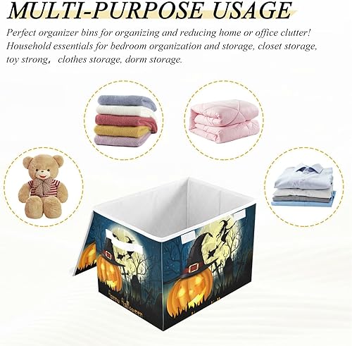 Miniatura 7 de Contenedores de almacenamiento de Halloween con tapas para organizar, organizadores de armario plegables y almacenamiento con tapa abatible y asas
