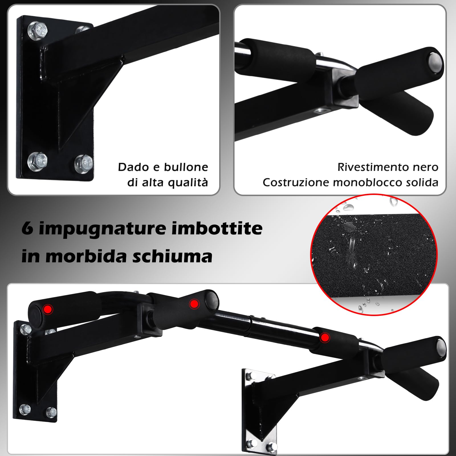 ISE Sbarra Trazioni a Muro, Barra Per Trazioni Pull Up Bar Trazioni alla Sbarra Multifunzione da Parete con Impugnatura Antiscivolo