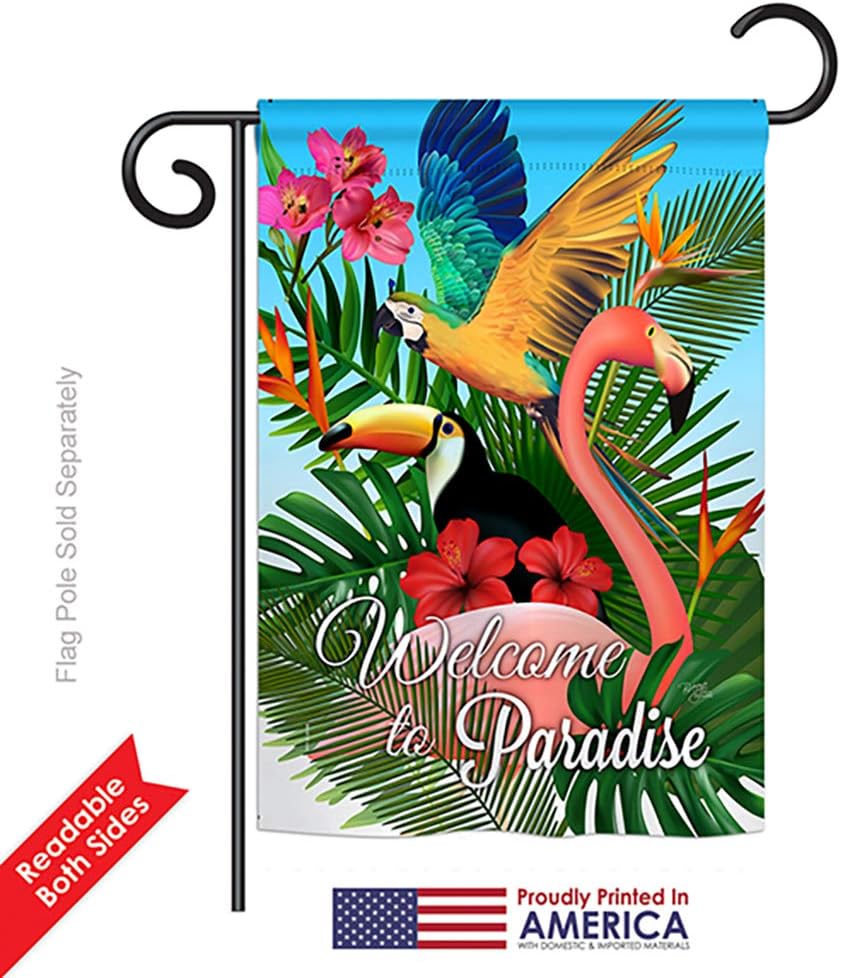 Tropical Bird Paradise Garden House Flags Set Summertime Ocean Beach Seashells Pineapple Outdoor Summer Aloha Small Decorative Gift Yard Banner Double-Sided Made In USA 28 X 40