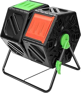 VIVOSUN Dual Chamber Tumbling Composter, 2X 18.5 Gallon Compost Bin, Heavy-Duty Compost Tumbler w/Sliding Door, Plastic, Black
