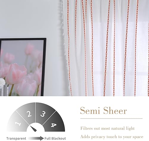 Miniatura 4 de Cortinas de lino bohemias para dormitorio, sala de estar, 96 pulgadas de largo, cortinas semiopacas con 2 panales, panel de cortina de lino y