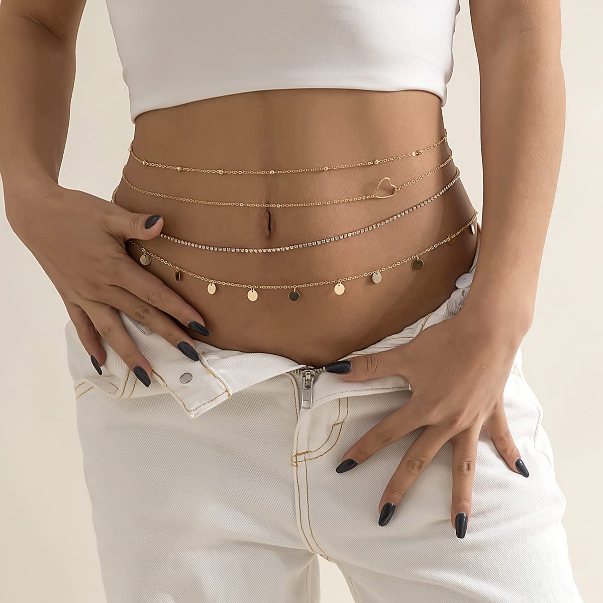 Shining Diva Fashion Waist Belt for Jeans Dresses Set of 4 Stylish Belly Chain Kamarbandh Belts for Women Girls (16634kb) 1