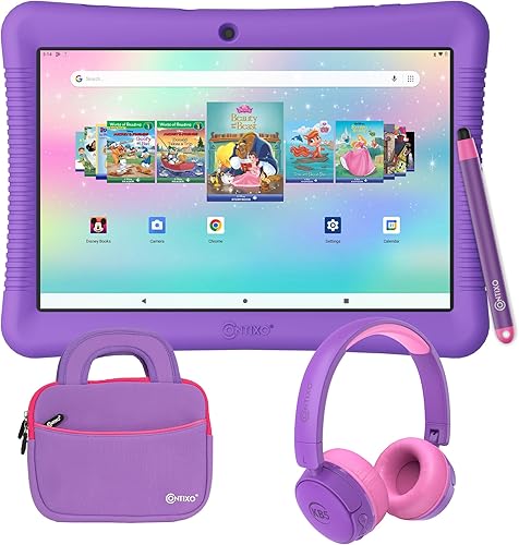 Contixo Paquete de tableta Android para niños de 10 pulgadas de 64 GB, incluye más de 80 libros de cuentos y calcomanías de Disney (valor de $350),