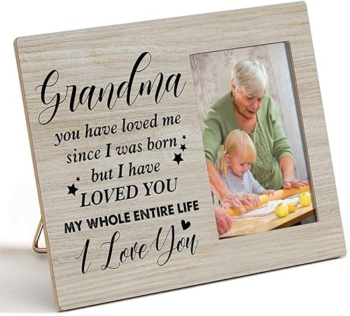 Nurawo Marco de fotos de madera rústico con texto en inglés "Grandma I Love You", marco de fotos de madera para mesa o pared (para fotos de 4 x 6