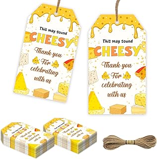 Cheese Party Decorations 50Pcs Cheese Thank You Tags This May Sound Cheesy Gift Tags with String for Macaroni and Cheese Birthday Party Baby Shower Supplies