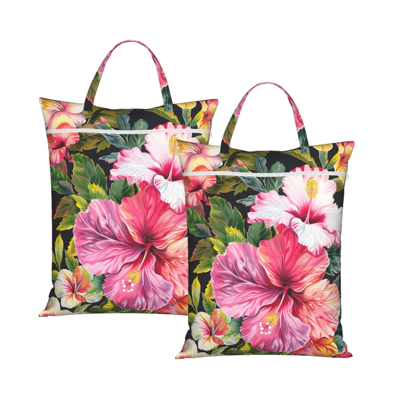 Large Travel Laundry Bags,Hibiscus Flowers print Print with Handle Foldable Laundry Bag for Holidays Gym Swimming and Family Trips, 2Pcs