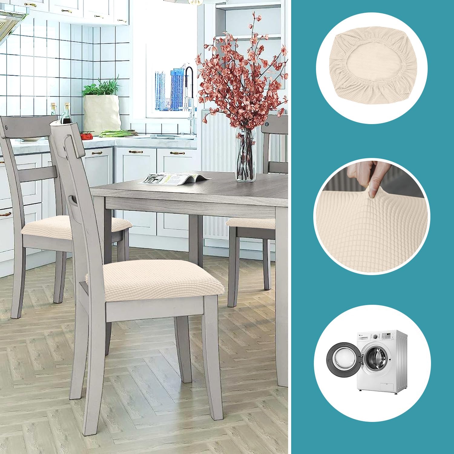 Granbest Élégants housses de chaise de salle à manger imperméables Set de 4, Coussins de chaise de salle à manger haute extensibilité Housses de protection lavables pour banquet, cuisine, fête, hôtel