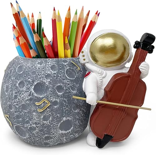 Waowumar Lindo soporte para bolígrafo, figuras de astronauta, decoración de escritorio para habitación de niños, soporte para lápices de astronauta