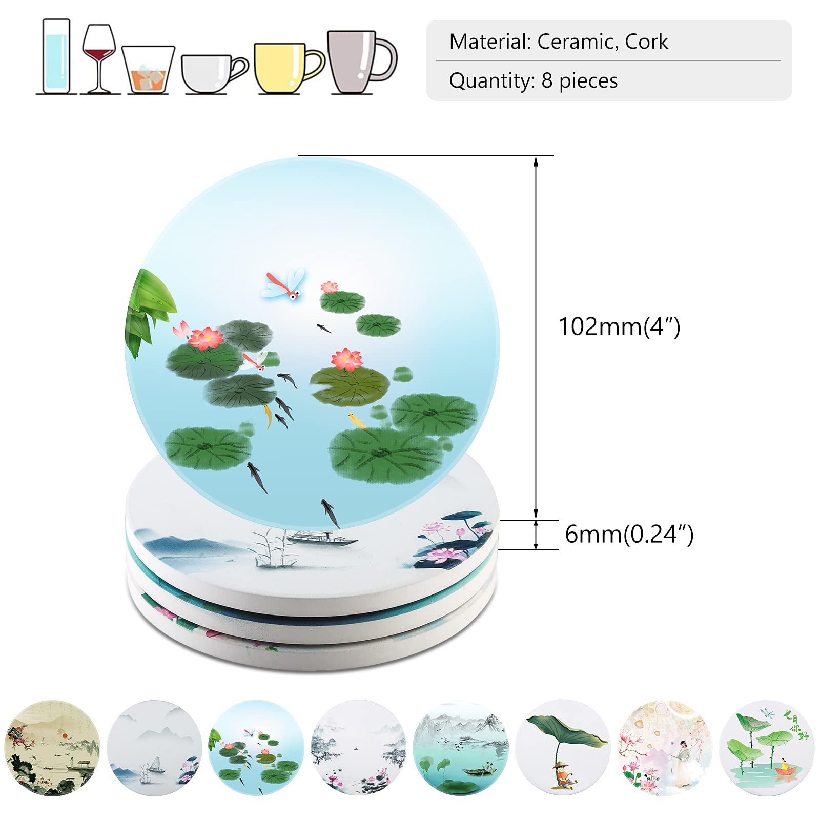 Set Di 8 Sottobicchieri In Ceramica Assorbenti - Design Elegante Per Proteggere Tavoli Da Macchie E Acqua - Foto 4