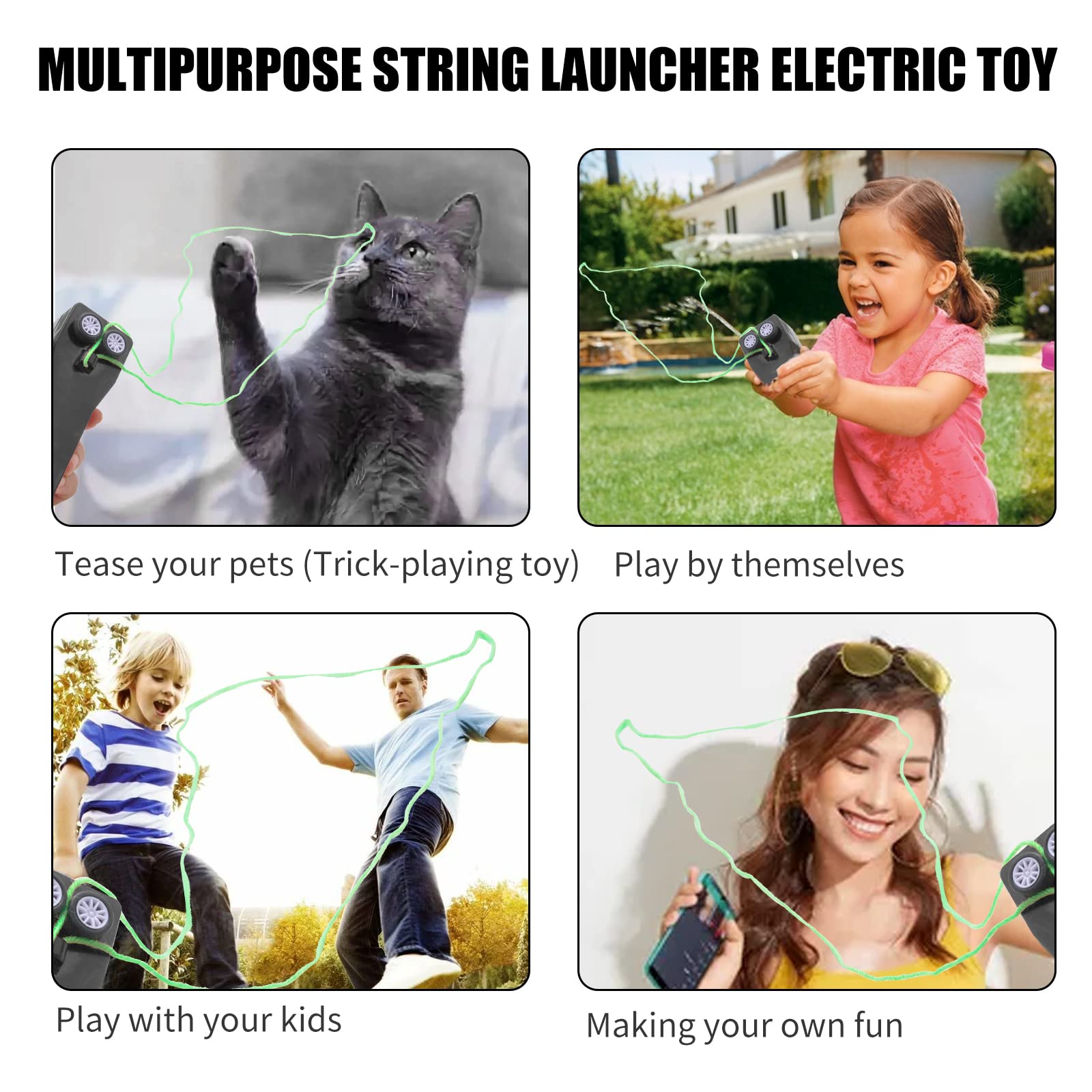 HENGBIRD Lasso String Shooterm de Lanceur, Loop Lasso String Shooter Jouet Portable Zip String Rope Lanceur Hélice Lasso String Shooter pour enfants, Nouveaux jouets pour chats (noir)