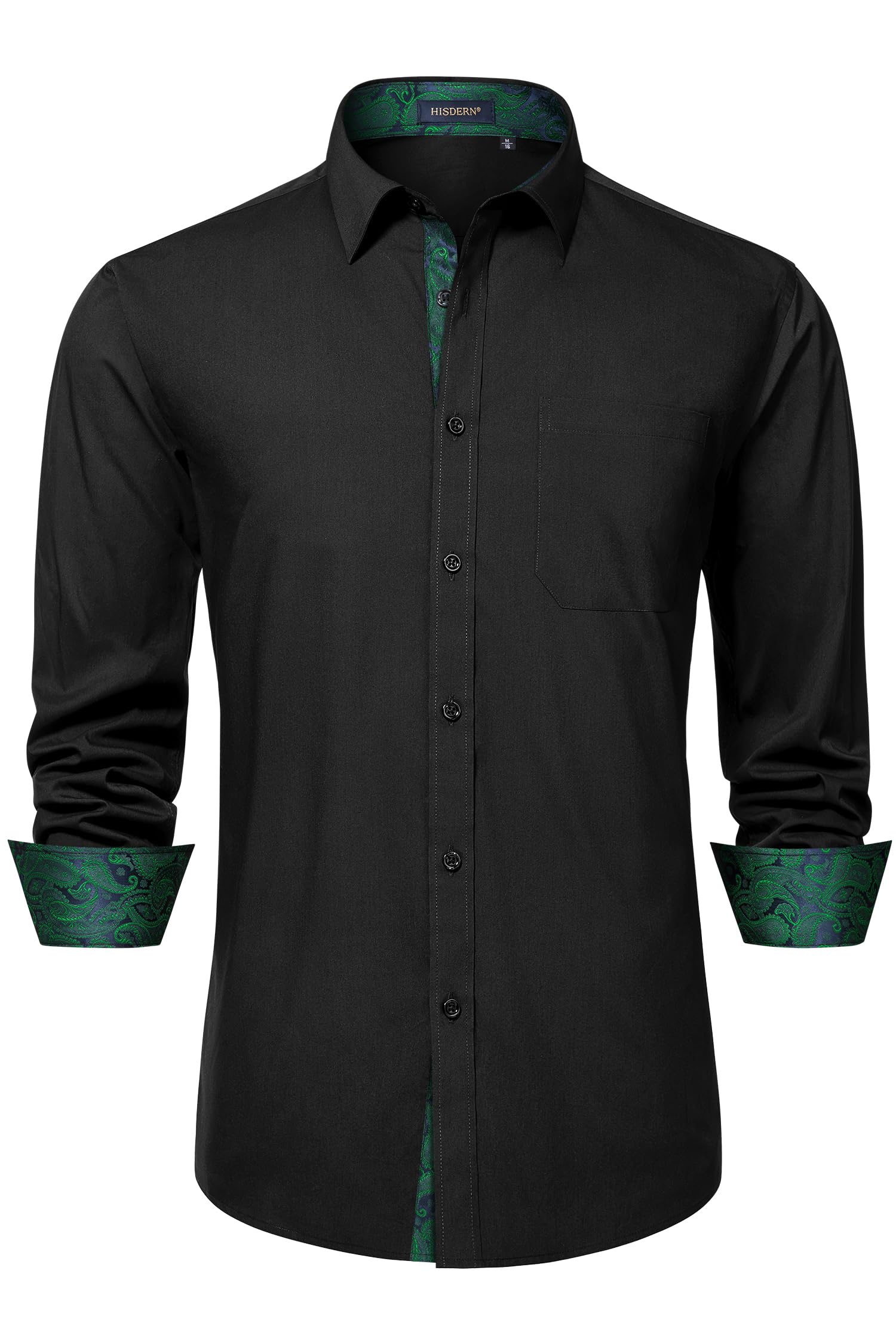 HISDERN Mens Dress Shirts Long Sleeve Button Down Casual Shirts for Men Inner Contrast Formal Business Tuxedo Wedding Shirt