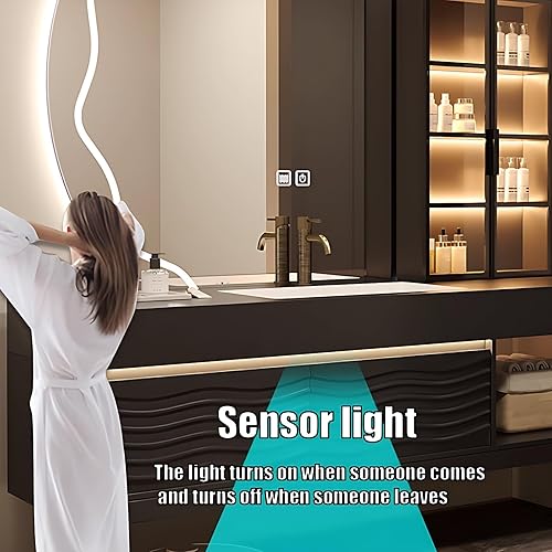 Miniatura 7 de Tocador de baño montado en la pared con lavabo  Juego de armario de tocador de baño flotante con espejo LED antivaho y luz con sensor (blanco, 40