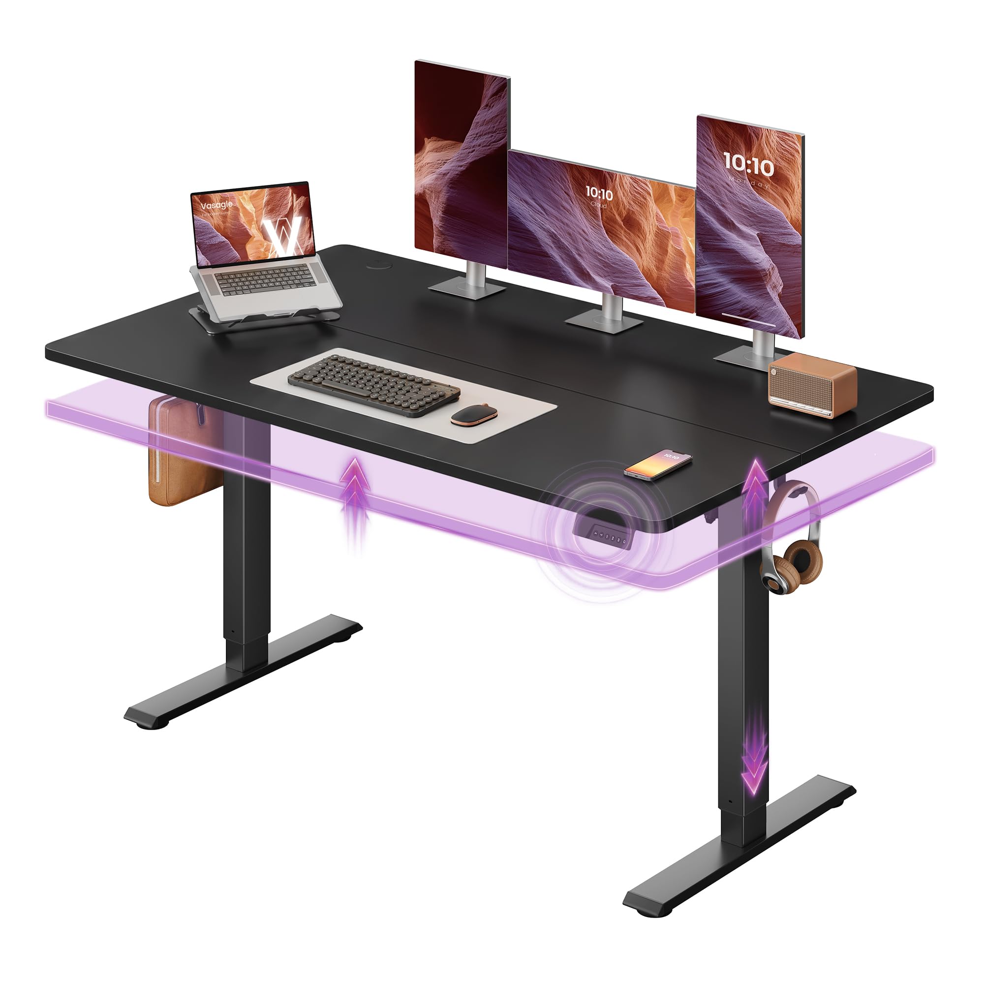 VASAGLE Standing Desk, 55x28 Inch Electric Adjustable Desk, 30-Min Assembly Black 55 X 28 Inch