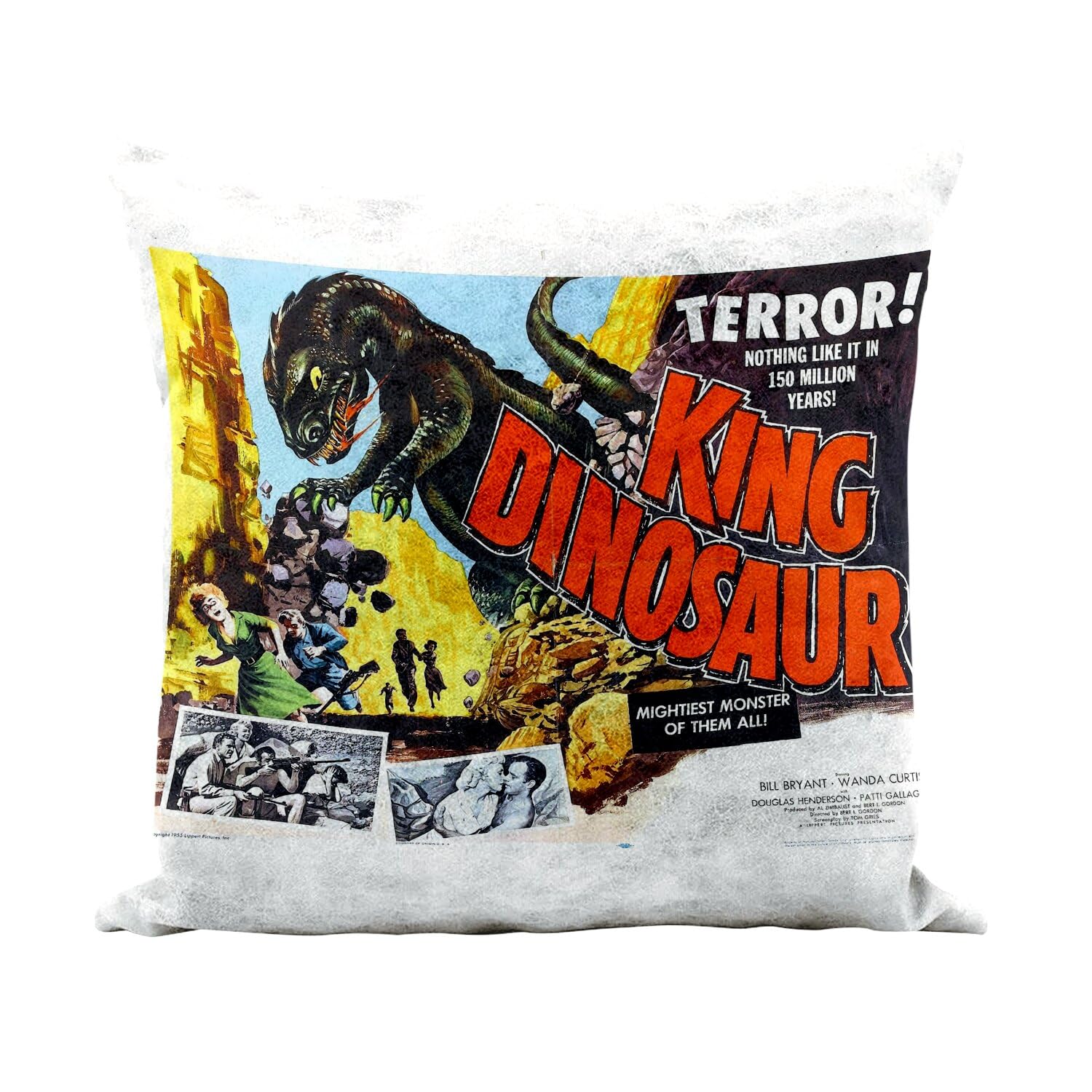 Coussin King Dinosaur nanar vintage blanc pour une soirée cinéma cosy