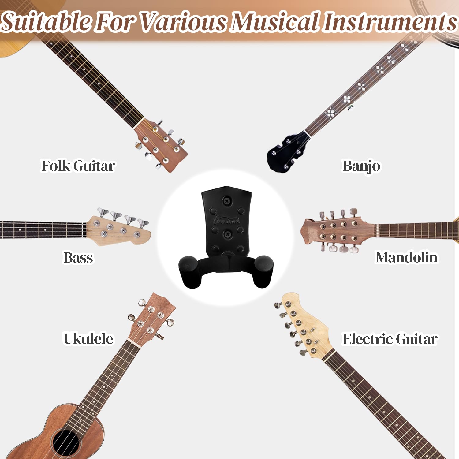 Guitar Wall Mount 3 Pack, Black Metal Guitar Hanger, V-Shaped Guitar Wall Hangers Mount, Guitar Holder Hook Stand Wall for Acoustic, Electric Guitar, Banjo, Bass, for Guitar Player Men Boy