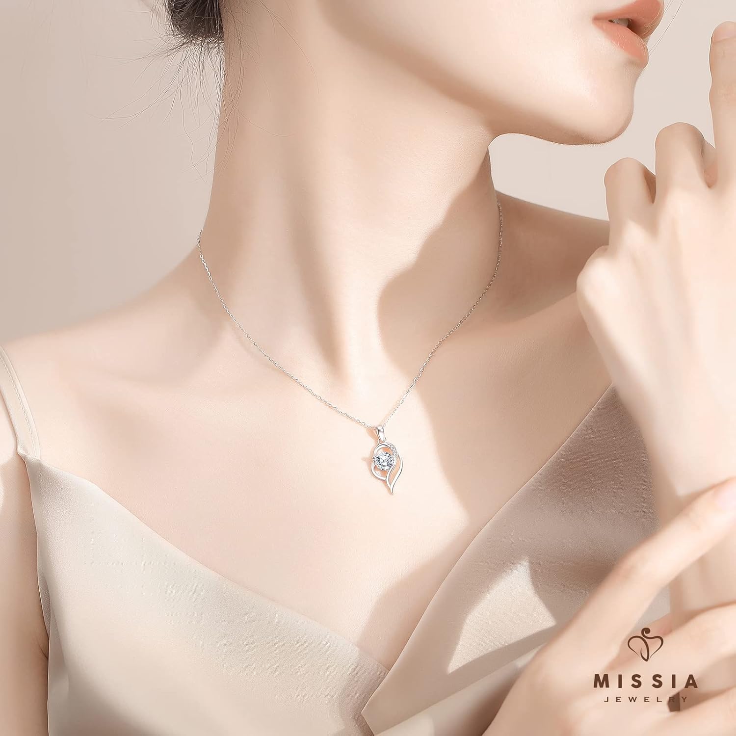 Missia Moissanite Sterling Silver Necklace With Walnut Jewelry Box Gift For Her Woman Wife Girlfriend Daughter Present For Birthday Valentine Wedding Anniversary - Image 4