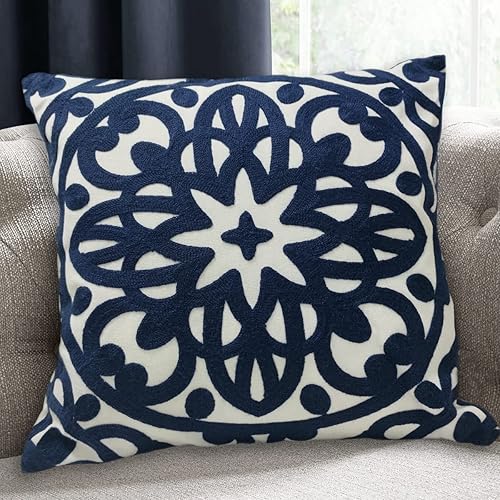 Alysheer Funda de almohada decorativa bordada de 20 x 20 pulgadas, patrón de mandala bohemio moderno y grueso, lona de algodón duradera suave funda