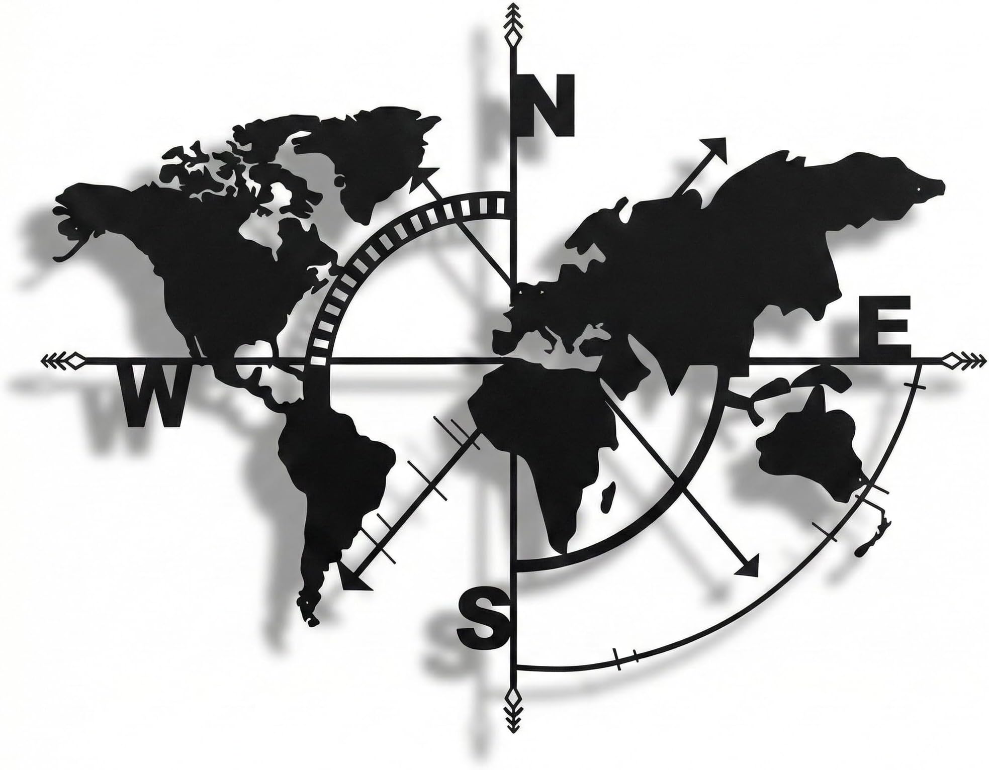 – DEKADRON Metal World Map Wall Art Compass, Metal Wall Decor, Home Office Living Room Decoration (Black, 117x91 cm)
