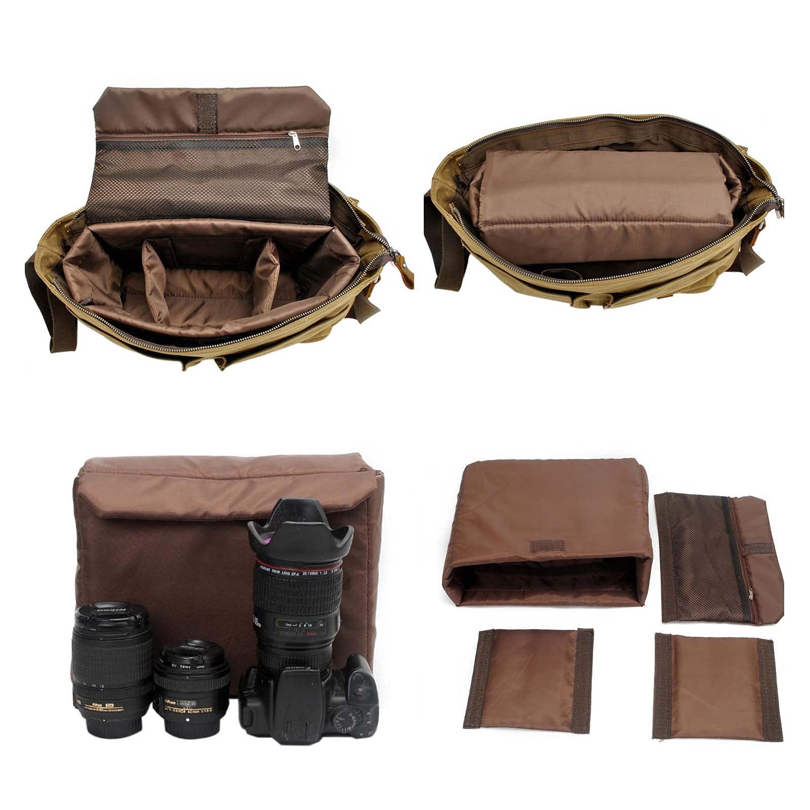 Neuleben Wasserdicht Kameratasche für DSLR Umhängetasche Vintage Groß Fototasche Canvas Leder Camera Bag Aktentasche