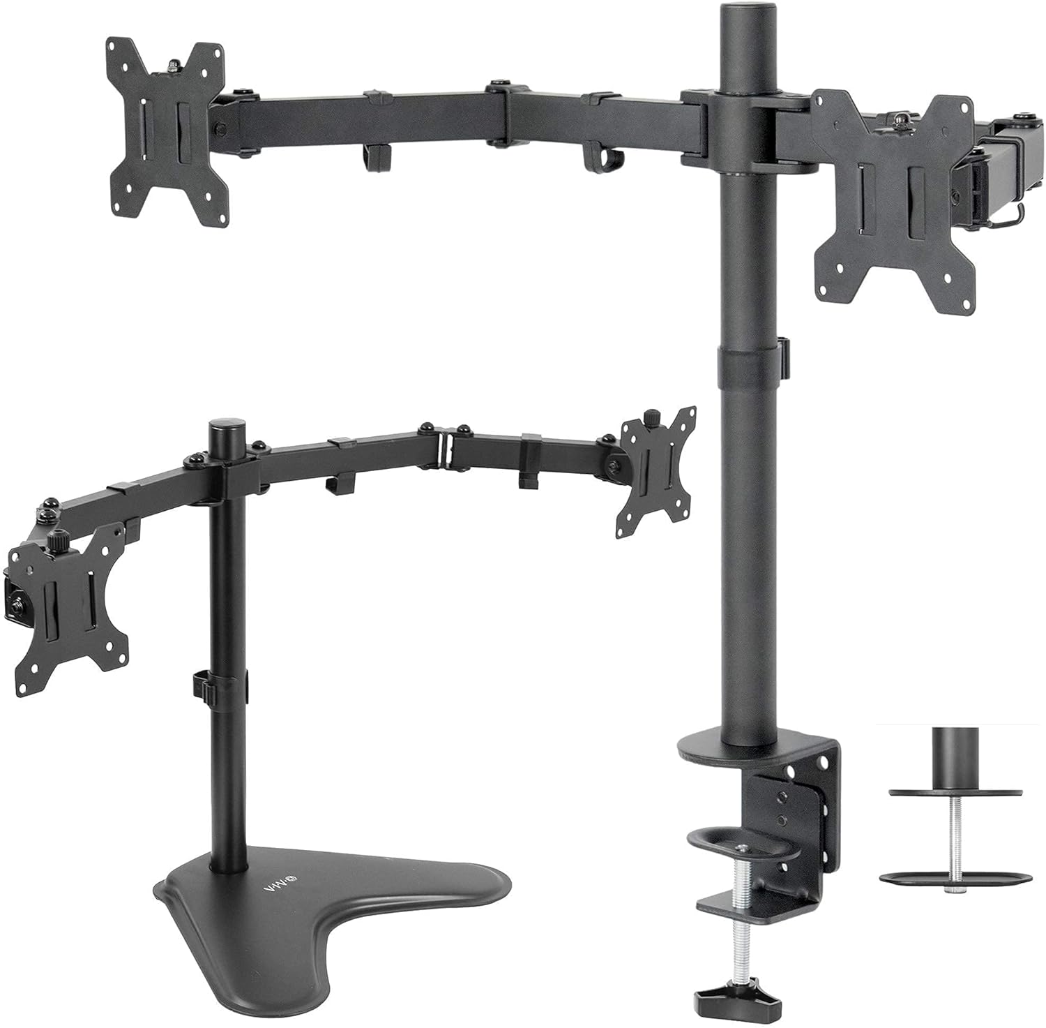 VIVO Dual 13 to 27 inch LCD Monitor Desk Mount and Dual Freestanding 13 to 30 inch Monitor Desk Stand Kit, Heavy Duty, Fully Adjustable, 4 Screen Display (Bundle)