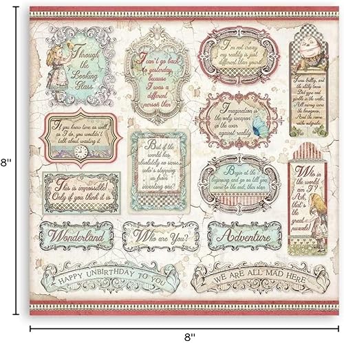 Miniatura 10 de Stamperia International Mini almohadilla para álbum de recortes, doble cara, Alice Through The Looking Glass, 8 x 8 pulgadas, varios