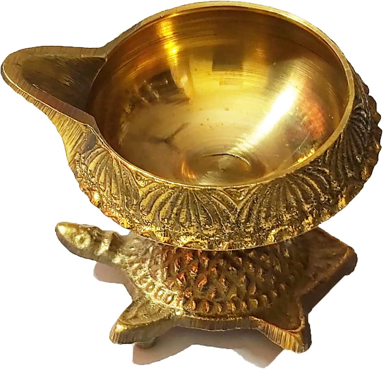 PARIJAT HANDICRAFT Handmade Indian puja Golden Oil lamp for Diwali Pooja Article akhand Diya for Pooja Handmade Indian puja Brass Oil lamp Design Diya with Turtle Base