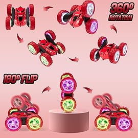 Hamdol Remote Control Car for Kids Ages 6-12, 4WD RC Stunt Car with LED Lights & 360 Flips, 2.4GHz Fast Electric Toy Vehicle, Upgraded Battery, Birthday for Boys Ages 8-10