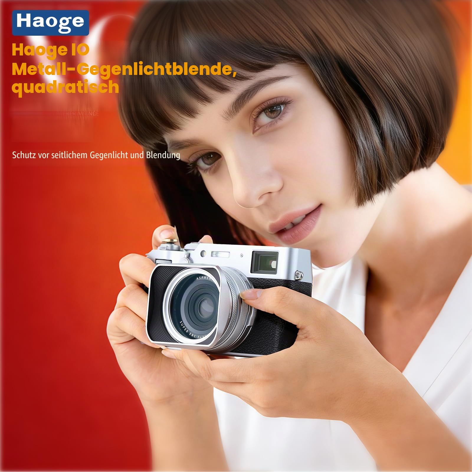 Haoge LH-X200S Gegenlichtblende aus Metall, quadratisch, mit 49 mm Adapterring, Metallkappe für Fujifilm X100VI Fuji X100V X100F X100T X100S X70 Kamerazubehör, Silber