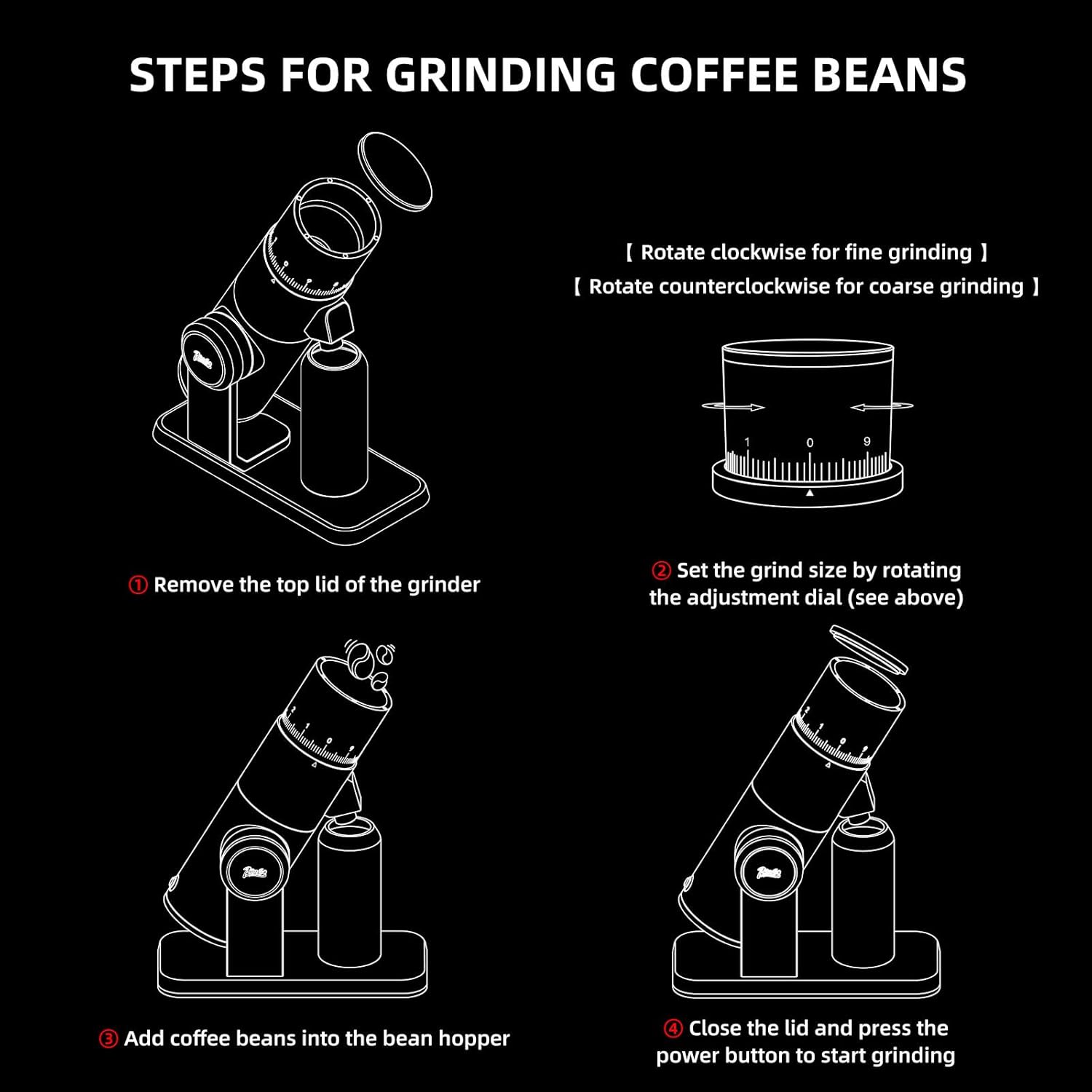 Electric Burr Coffee Grinder - Stepless Adjustment Electric Espresso Grinder with CNC Stainless Steel Conical Burr and Magnetic Lid & Dosing Cup (Black)