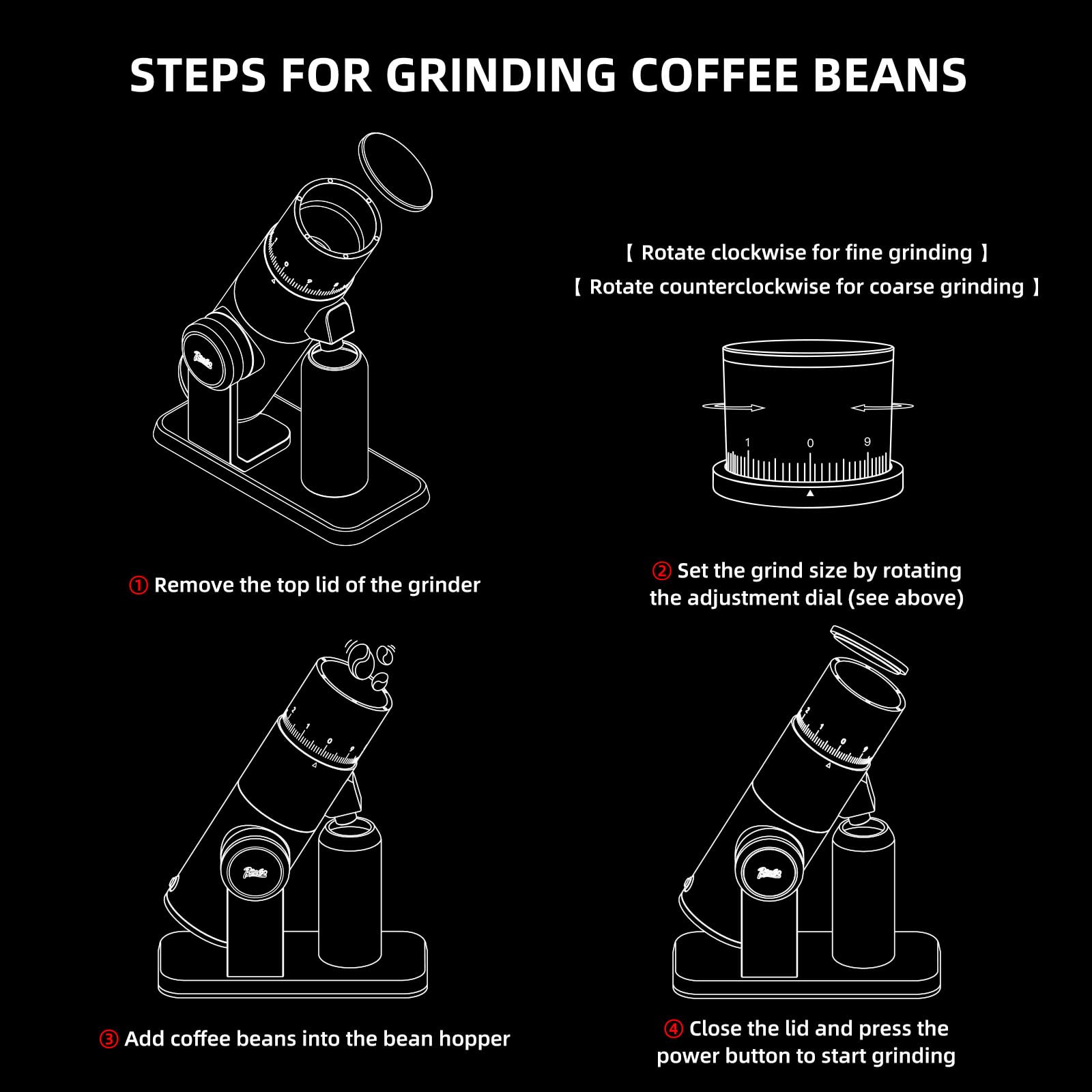 Molinillo eléctrico de café con rebabas – Molinillo eléctrico de ajuste continuo con rebaba cónica de acero inoxidable CNC y tapa magnética y taza dosificadora (negro)