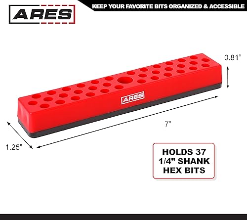 Miniatura 2 de ARES 60011 - Organizador de brocas hexagonales rojo de 37 agujeros con base magnética fuerte, mantén tus brocas favoritas de especialidad, taladro,