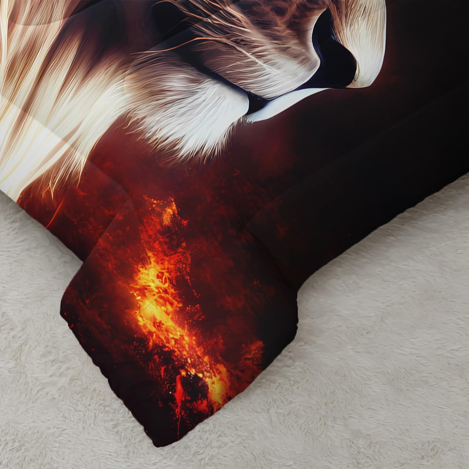 AILONEN 3D Lion Comforter Set Twin Size,Majestic Lion with Red Roses and Flames Design Bedding Set,Bold and Striking Duvet Set for Modern Home Decor,1 Quilt 2 Pillowcases