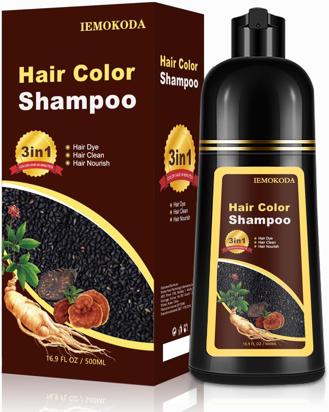 Hair Dye Shampoo 3 in 1, Dark Brown Hair Dye 16.9 FL Oz, Hair Shampoo, Semi-Permanent Hair Color Shampoo, Lasts 30 Days (Dark Brown)