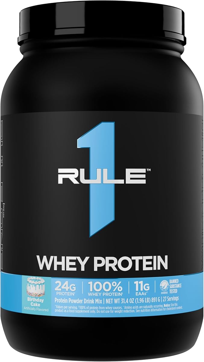 Rule 1 Proteins Rule 1 Whey Blend – Multi-Source Whey Protein for Performance & Recovery – Birthday Cake Flavor, 1.96 lb (27 Servings)