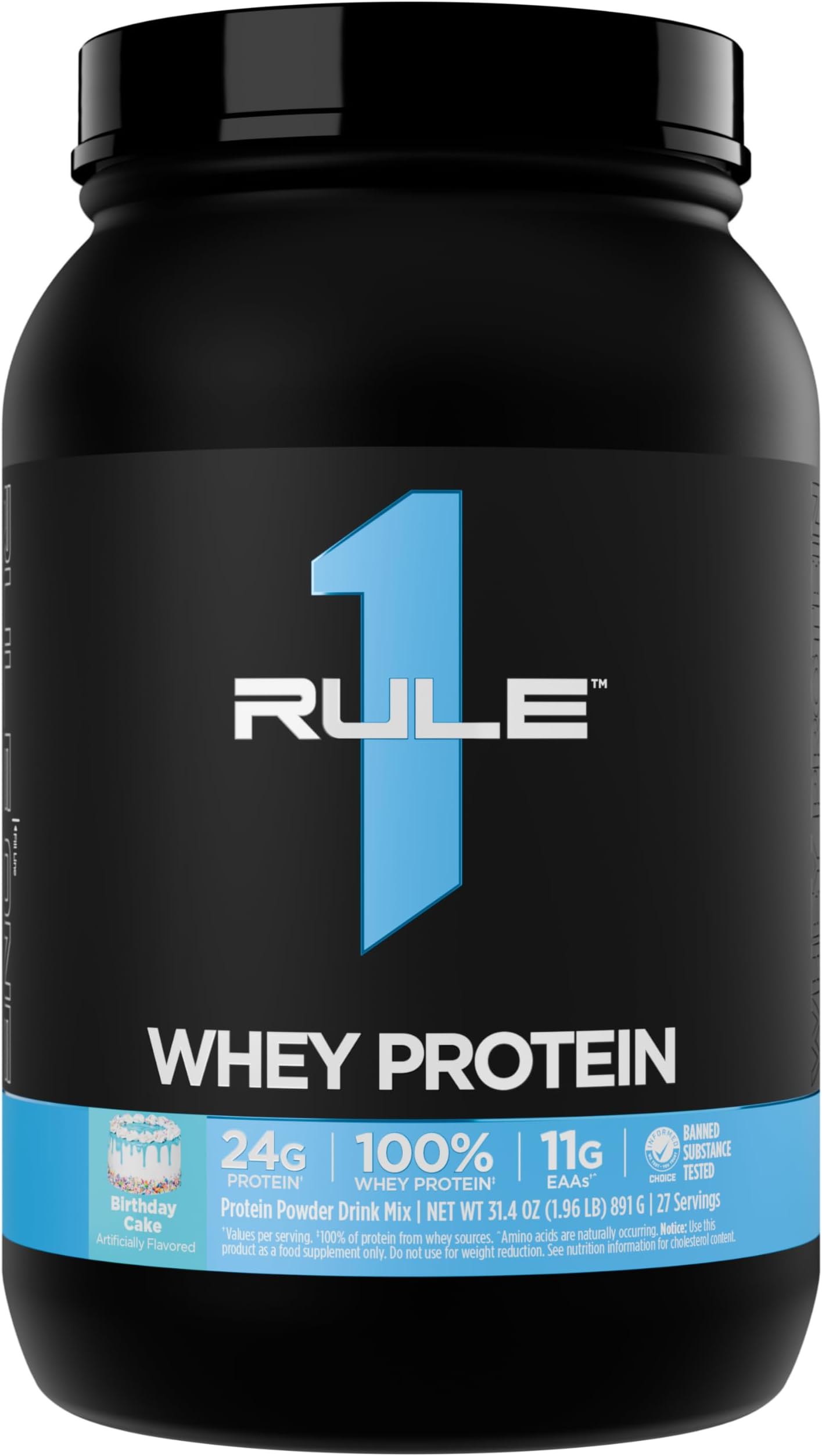 Rule 1 Whey Protein – 24g Fast-Acting Protein from All-Whey Sources with Naturally Occurring EAAs & BCAAs for Workout Recovery or Anytime Use (2 Pounds*, Birthday Cake)