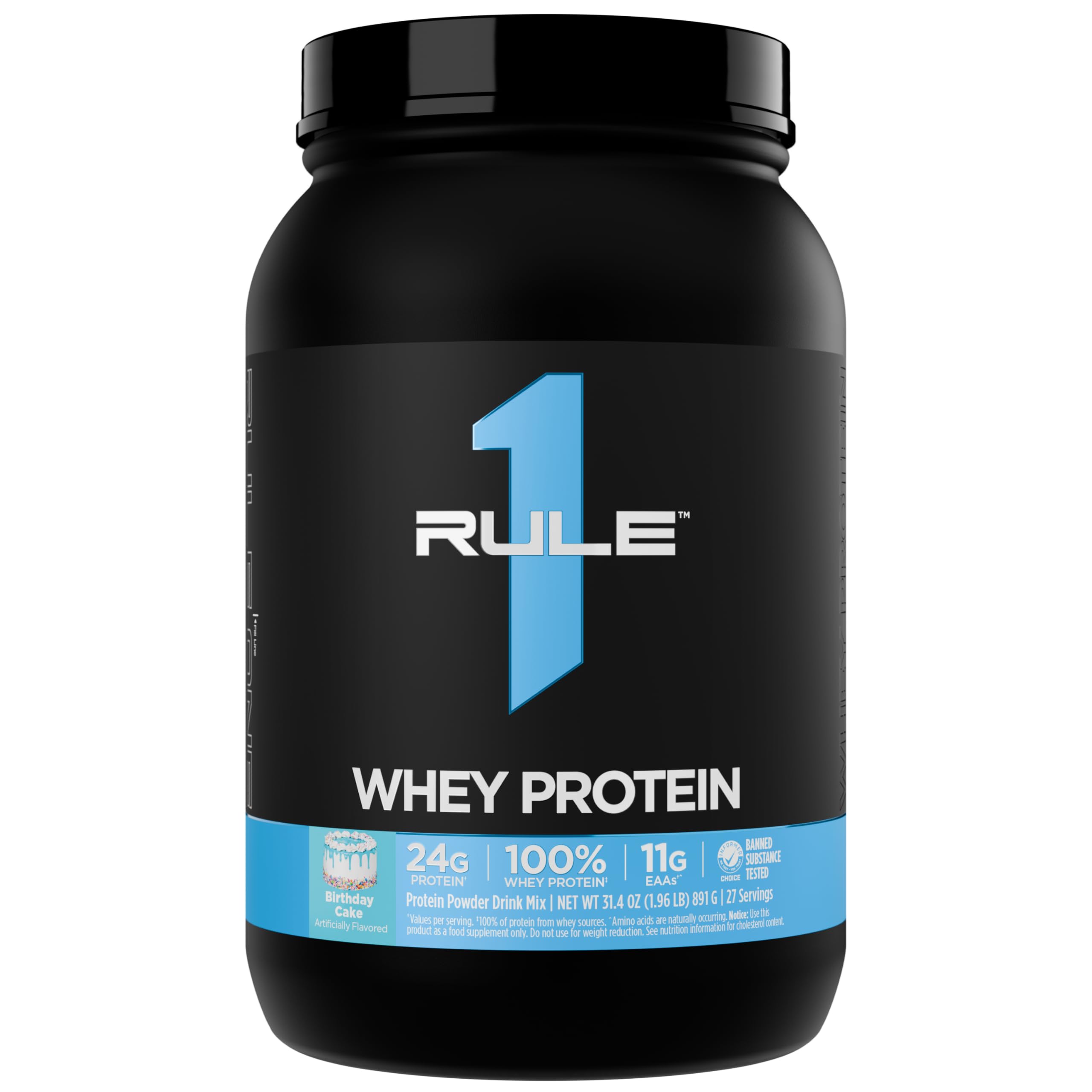 Rule 1 Whey Protein – 24g Fast-Acting Protein from All-Whey Sources with Naturally Occurring EAAs & BCAAs for Workout Recovery or Anytime Use (2 Pounds*, Birthday Cake)