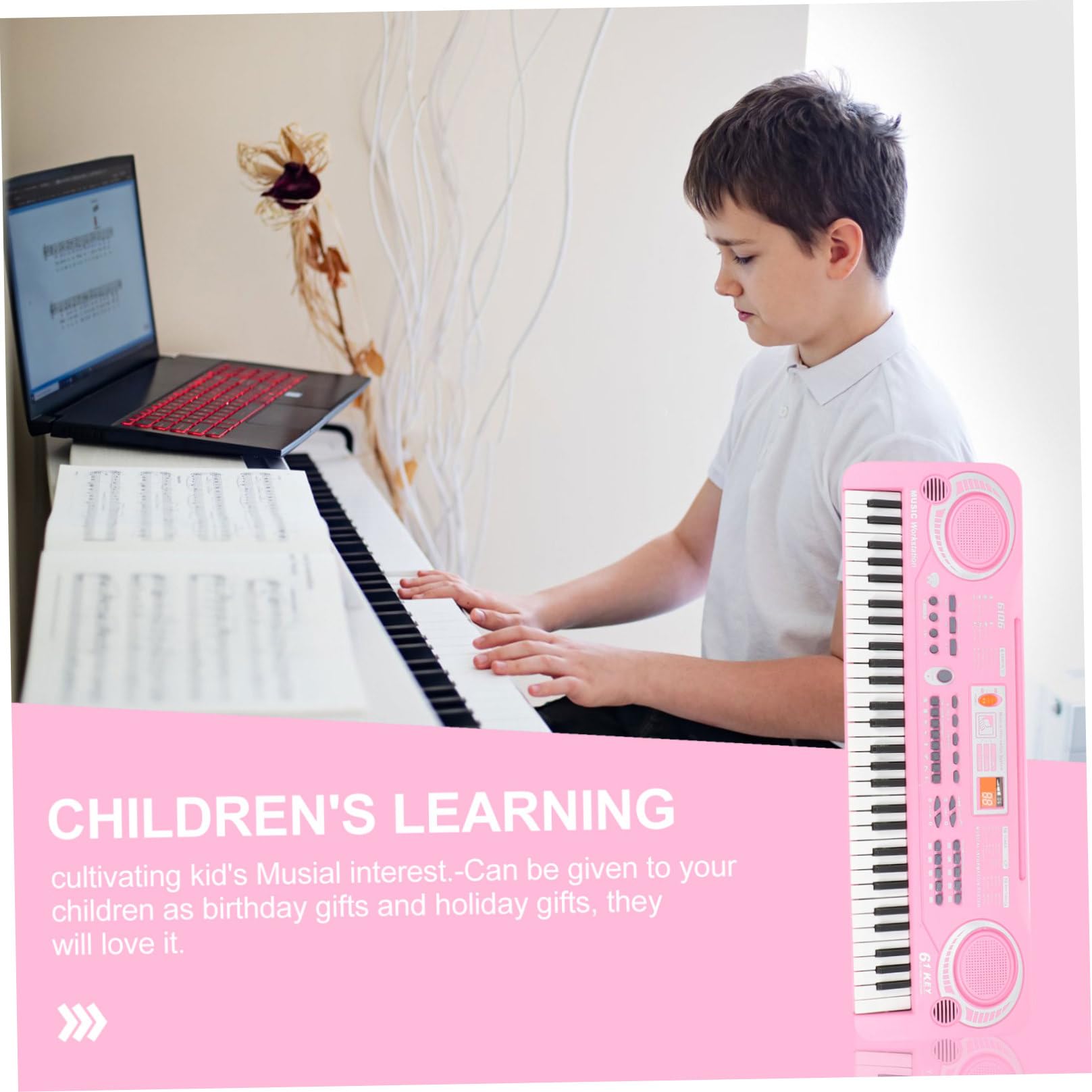 Teclado Electrónico Infantil de 61 Teclas en Abs, Juguete Musical Educativo para Niños en Cumpleaños, Desarrolla Habilidades del Hemisferio Derecho y Fomenta Interés Musical