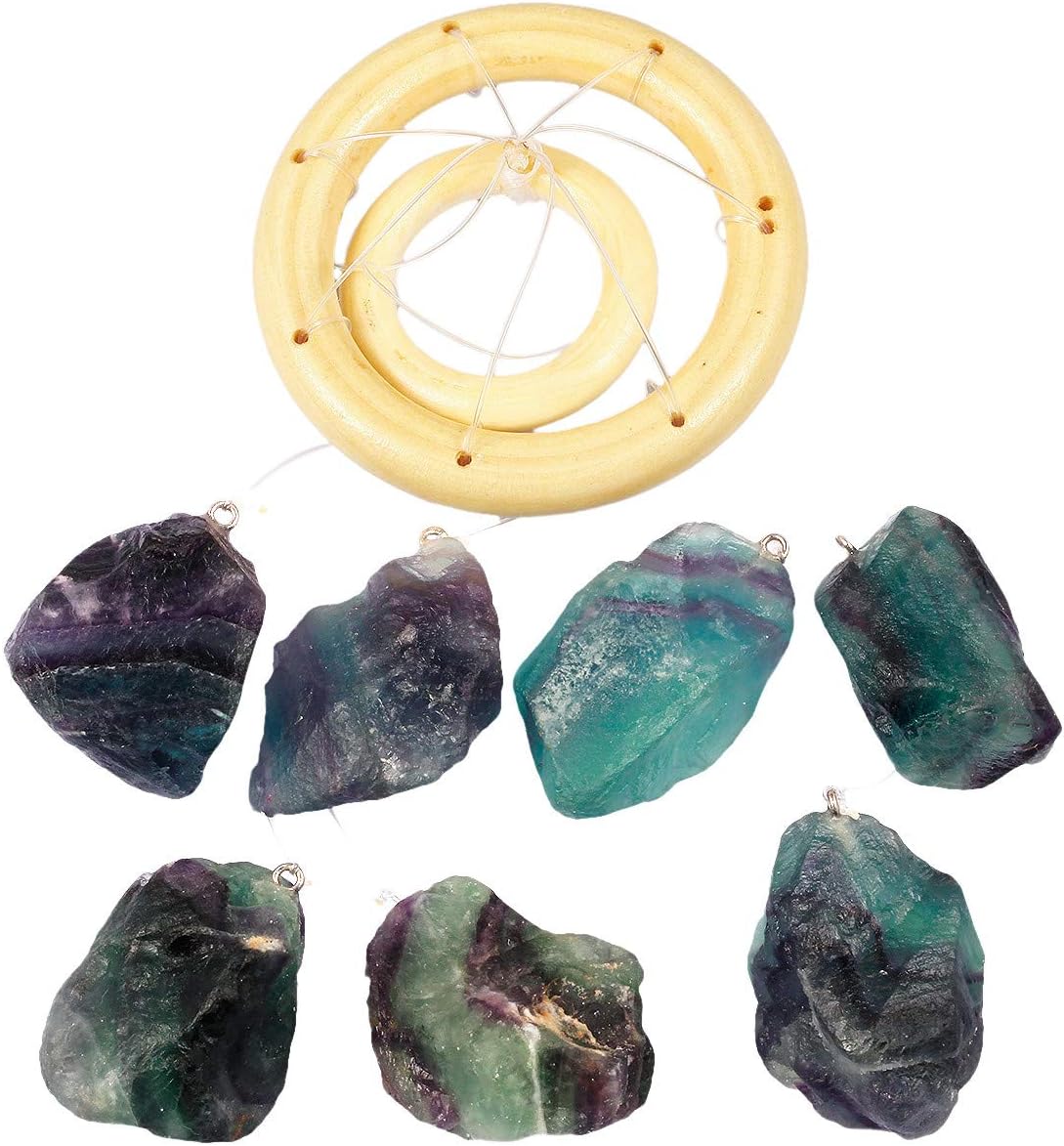 mookaitedecor Fluorite Stones Rough Crystals Wind Chimes for Home Garden Decoration 17-21 Inches