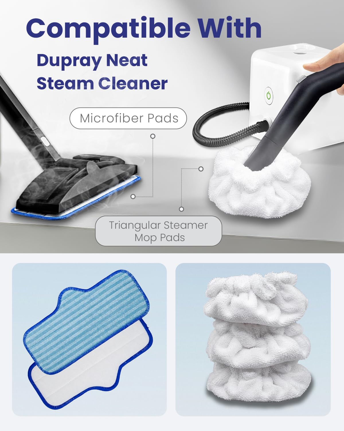 RunnoClean - Accesorios de limpieza a vapor compatibles con limpiador a vapor Dupray, capó triangular de microfibra para limpiador de vapor limpio y almohadillas de microfibra, 3 + 3 almohadillas