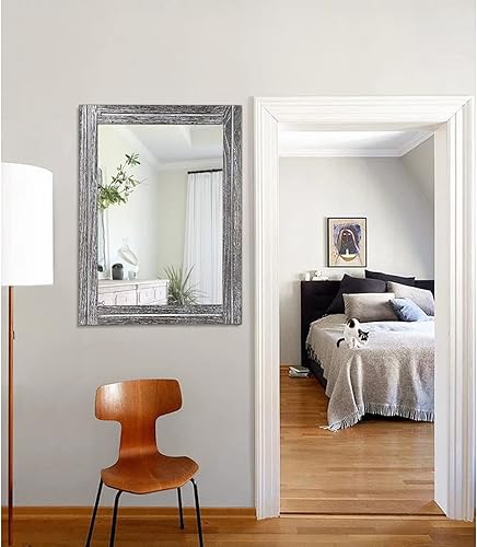 Miniatura 7 de AAZZKANG Espejo rústico grande de madera de 26 x 18 pulgadas, espejo decorativo de pared con marco para dormitorio, sala de estar, baño, espejo de