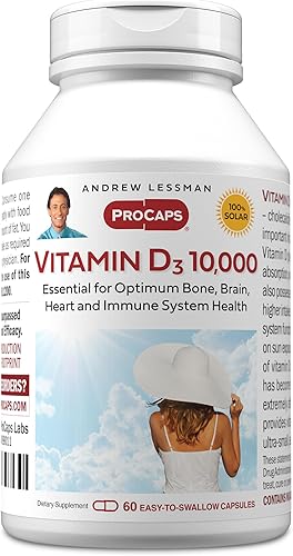 ANDREW LESSMAN Vitamina D3 10,000 UI 60 cápsulas - Alta potencia, esencial para la absorción de calcio, apoya la salud ósea, la función muscular