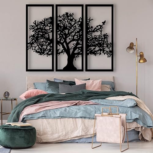 Gamino Arte de pared de metal árbol de la vida, arte de pared de árbol de metal, decoración de pared de metal de 3 piezas, esculturas de metal para