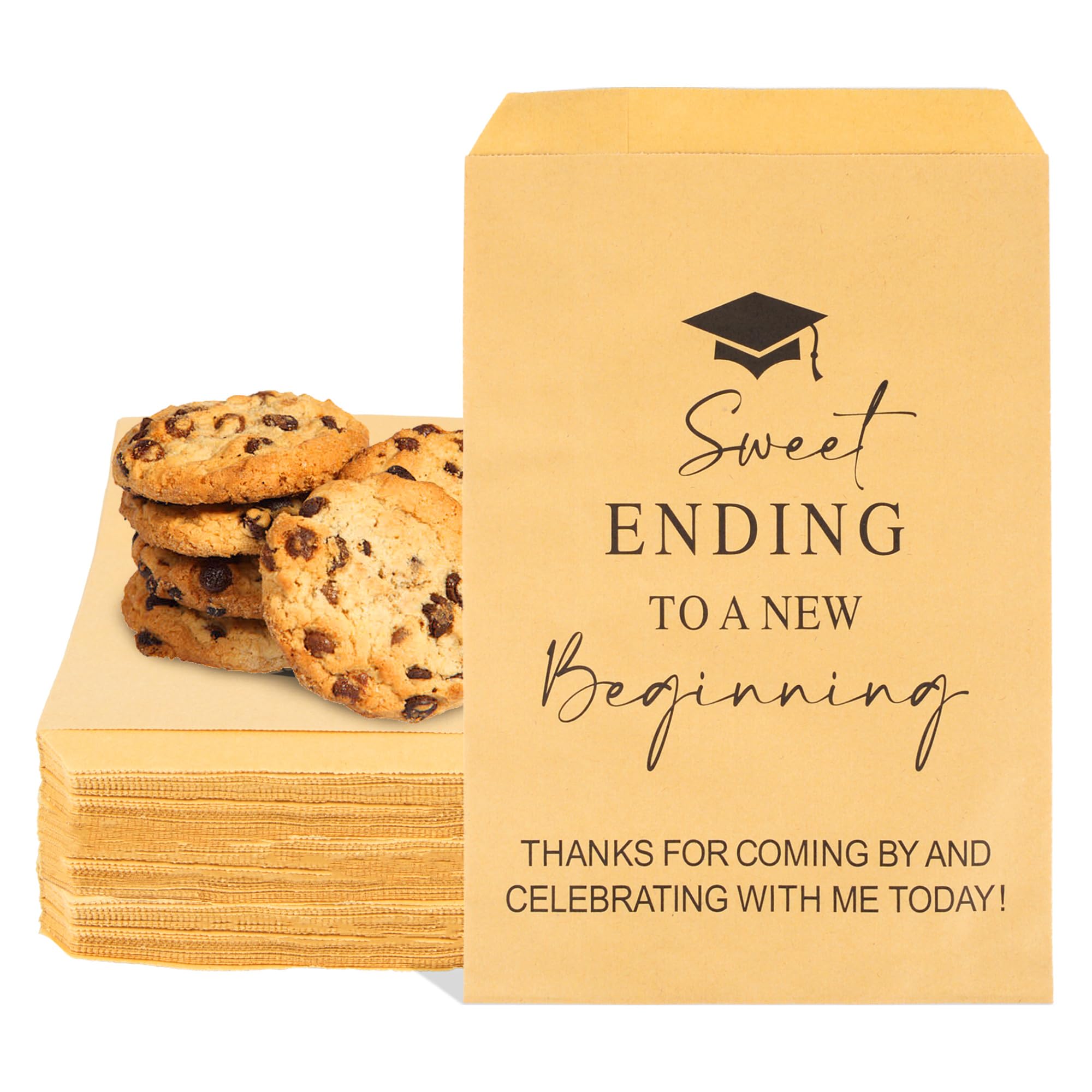 Photo 1 of Qumenan 100 PCS 6x9 Inches Graduation Candy Cookie Treat Bags Sweet Endings to New Beginnings Buffet Treat Bags Congrats Grad Kraft Paper Bags for Graduation Party Decoration Supplies