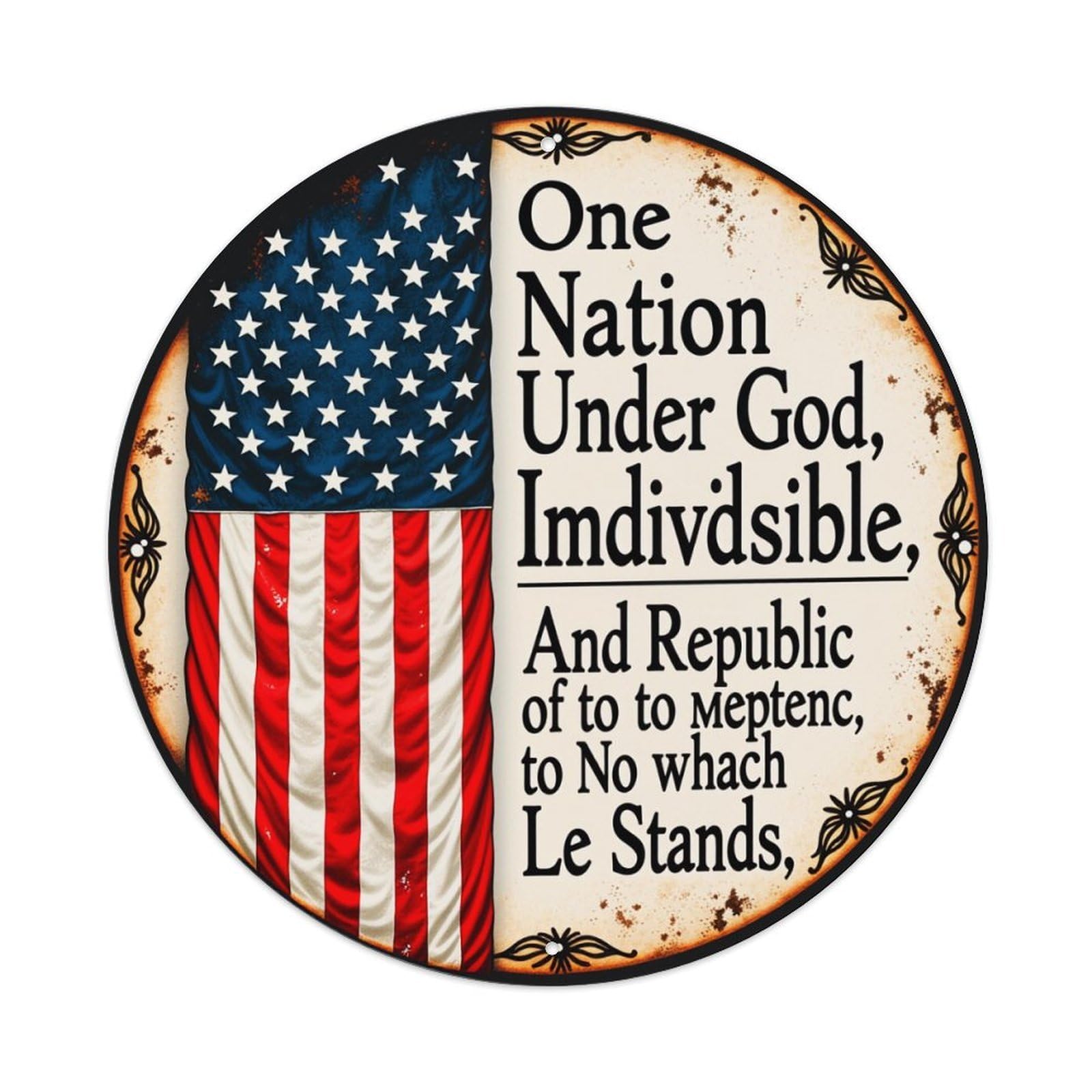 American Flag And Text Design Vintage Metal Tin Sign Retro Wall Decor for Home Bar Garage Cafe, Indoor & Outdoor Decorative，circle Metal Poster, 8x8 Inch
